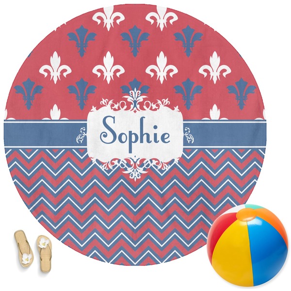 Custom Patriotic Fleur de Lis Round Beach Towel (Personalized)