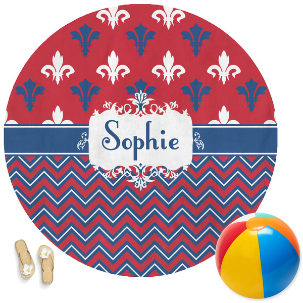 Custom Patriotic Fleur de Lis Round Beach Towel (Personalized)