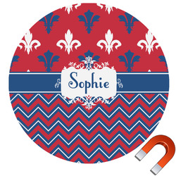Patriotic Fleur de Lis Round Car Magnet - 6" (Personalized)