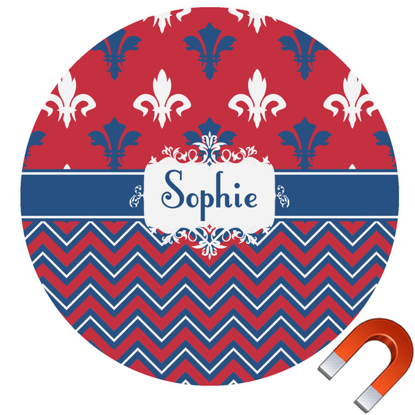 Custom Patriotic Fleur de Lis Round Car Magnet - 6" (Personalized)