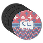 Patriotic Fleur de Lis Round Rubber Backed Coasters - Set of 4 (Personalized)