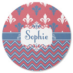 Patriotic Fleur de Lis Round Rubber Backed Coaster (Personalized)