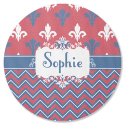 Patriotic Fleur de Lis Round Rubber Backed Coaster (Personalized)