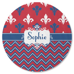 Patriotic Fleur de Lis Round Rubber Backed Coaster (Personalized)