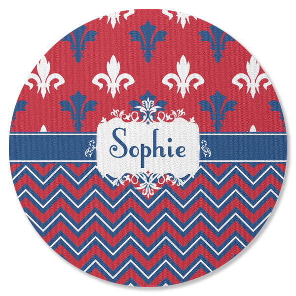 Custom Patriotic Fleur de Lis Round Rubber Backed Coaster (Personalized)