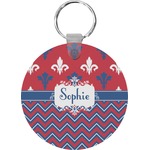 Patriotic Fleur de Lis Round Plastic Keychain (Personalized)
