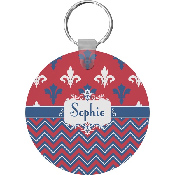 Custom Patriotic Fleur de Lis Round Plastic Keychain (Personalized)