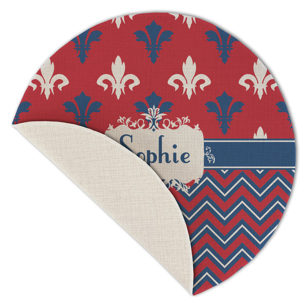 Patriotic Fleur de Lis Round Linen Placemats - Front (folded corner single sided)