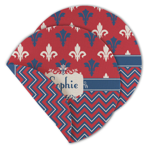Custom Patriotic Fleur de Lis Round Linen Placemat - Double Sided - Set of 4 (Personalized)