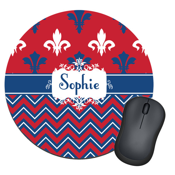 Custom Patriotic Fleur de Lis Round Mouse Pad (Personalized)