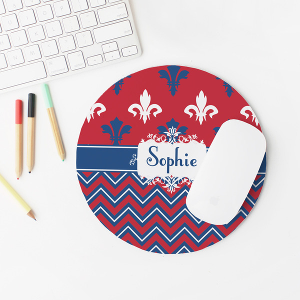 Patriotic Fleur de Lis Round Mousepad - LIFESTYLE 2