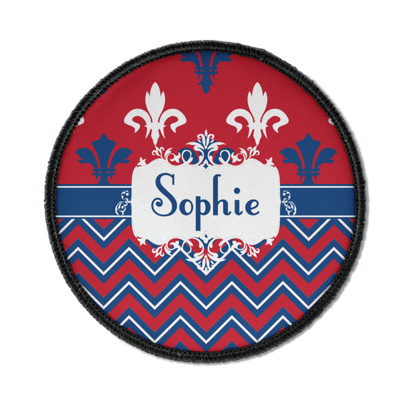 Custom Patriotic Fleur de Lis Iron On Round Patch w/ Name or Text