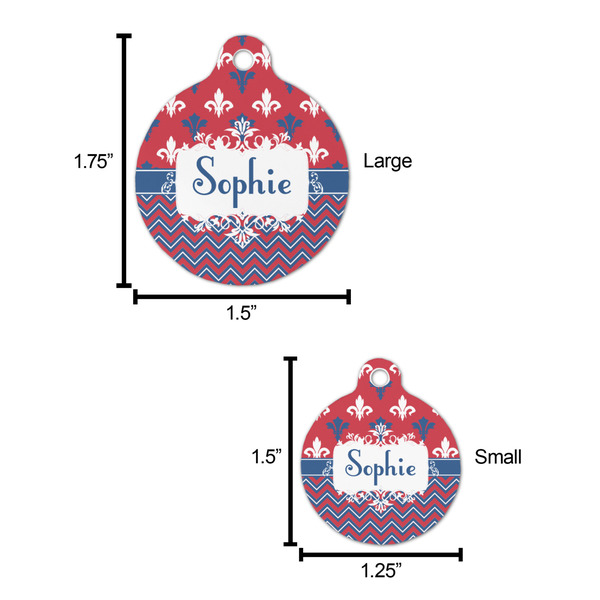 Patriotic Fleur de Lis Round Pet ID Tag - Large - Comparison Scale