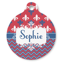 Patriotic Fleur de Lis Round Pet ID Tag (Personalized)
