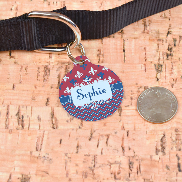 Patriotic Fleur de Lis Round Pet ID Tag - Large - In Context