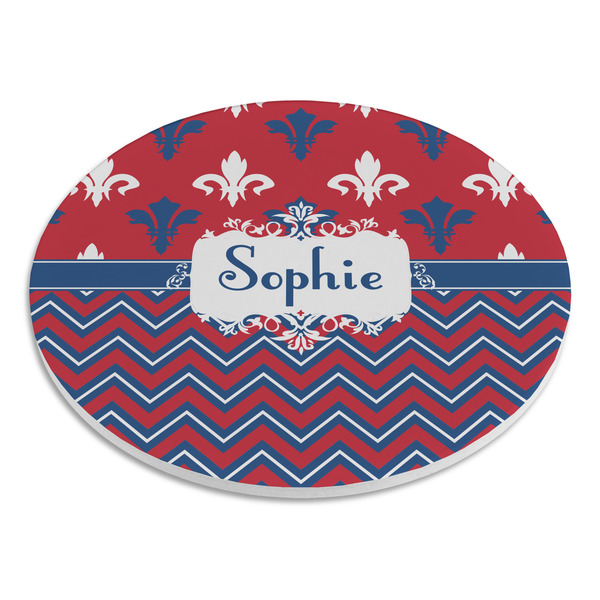 Patriotic Fleur de Lis Round Stone Trivet - Angle View