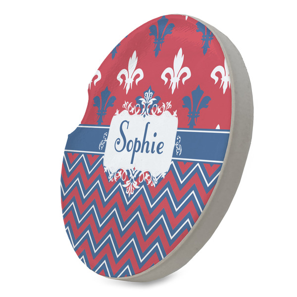 Patriotic Fleur de Lis Sandstone Car Coaster - STANDING ANGLE