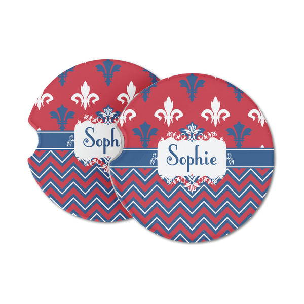 Custom Patriotic Fleur de Lis Sandstone Car Coasters - Set of 2 (Personalized)
