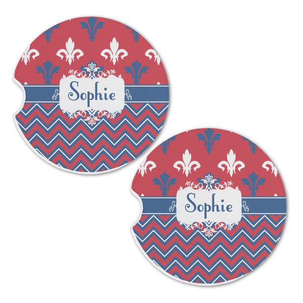 Patriotic Fleur de Lis Sandstone Car Coasters - Set of 2