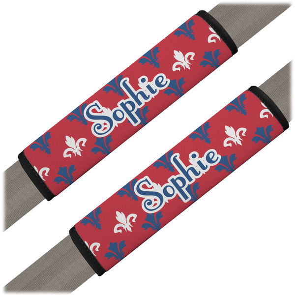 Custom Patriotic Fleur de Lis Seat Belt Covers (Set of 2) (Personalized)