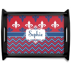 Patriotic Fleur de Lis Black Wooden Tray - Large (Personalized)
