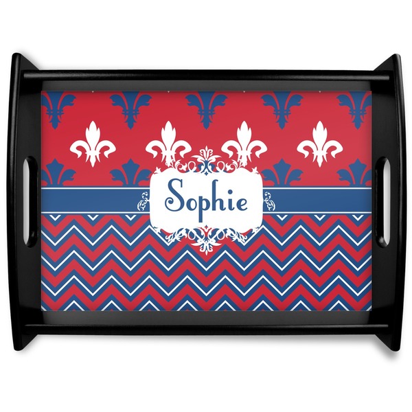 Custom Patriotic Fleur de Lis Black Wooden Tray - Large (Personalized)