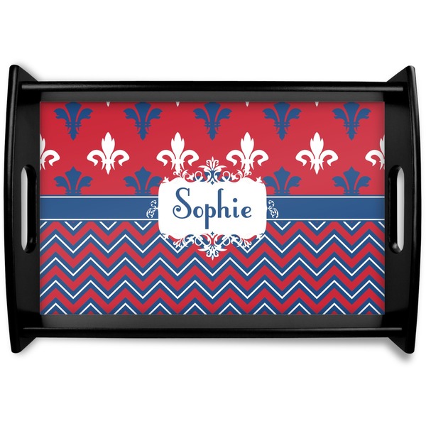 Custom Patriotic Fleur de Lis Black Wooden Tray - Small (Personalized)