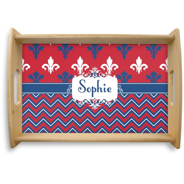 Custom Patriotic Fleur de Lis Natural Wooden Tray - Small (Personalized)