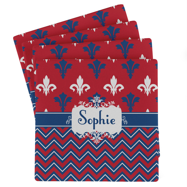 Custom Patriotic Fleur de Lis Absorbent Stone Coasters - Set of 4 (Personalized)