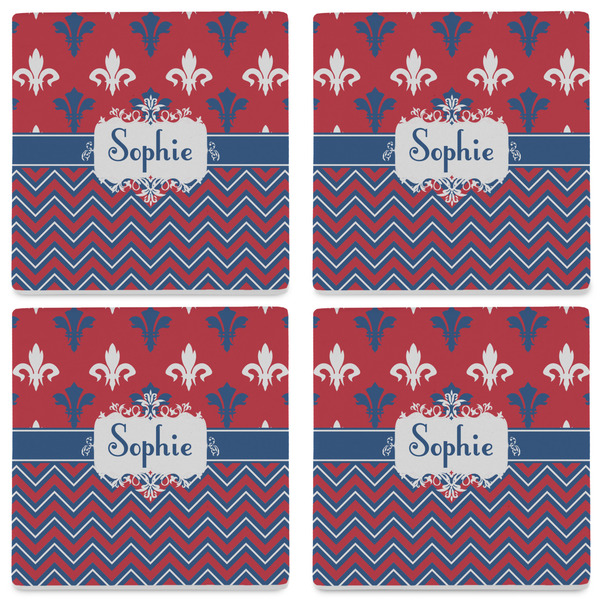 Patriotic Fleur de Lis Set of 4 Sandstone Coasters - See All 4 View