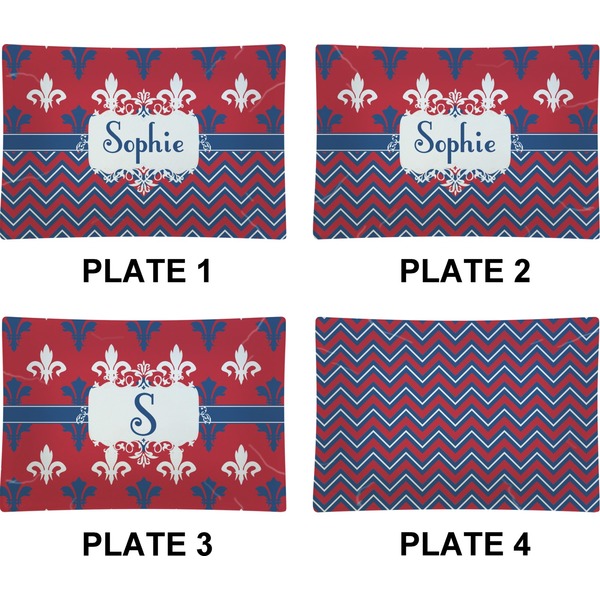 Patriotic Fleur de Lis Set of Rectangular Appetizer / Dessert Plates (Approval)