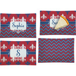 Patriotic Fleur de Lis Set of 4 Glass Rectangular Appetizer / Dessert Plate w/ Name or Text