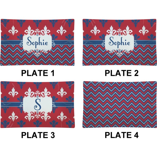 Patriotic Fleur de Lis Set of Rectangular Dinner Plates (Approval)