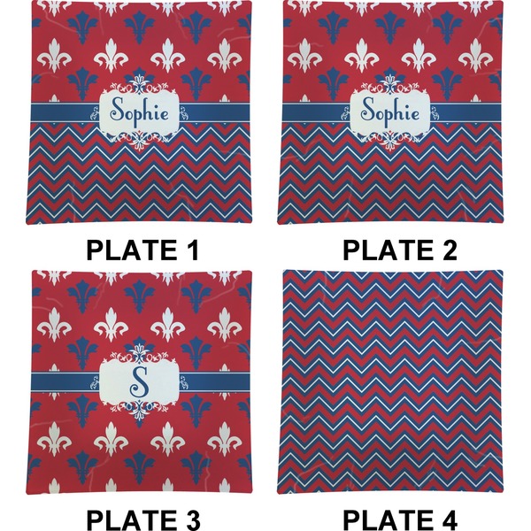 Patriotic Fleur de Lis Set of Square Dinner Plates (Approval)
