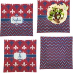 Patriotic Fleur de Lis Set of 4 Glass Square Lunch / Dinner Plate 9.5" (Personalized)