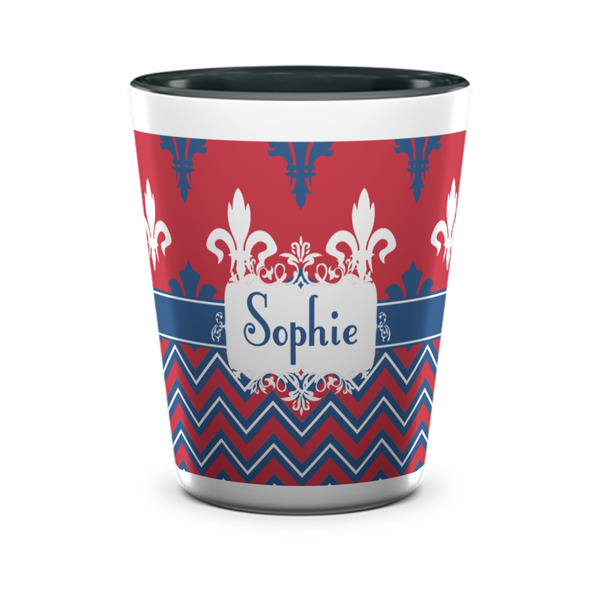 Custom Patriotic Fleur de Lis Ceramic Shot Glass - 1.5 oz - Two Tone - Set of 4 (Personalized)