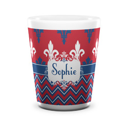 Patriotic Fleur de Lis Ceramic Shot Glass - 1.5 oz - White - Set of 4 (Personalized)