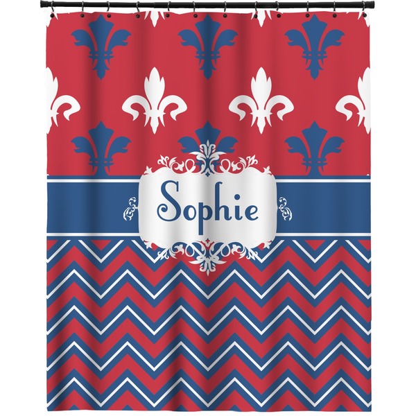 Custom Patriotic Fleur de Lis Extra Long Shower Curtain - 70"x84" (Personalized)