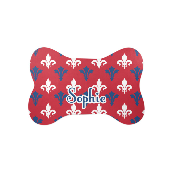 Custom Patriotic Fleur de Lis Bone Shaped Dog Food Mat (Small) (Personalized)