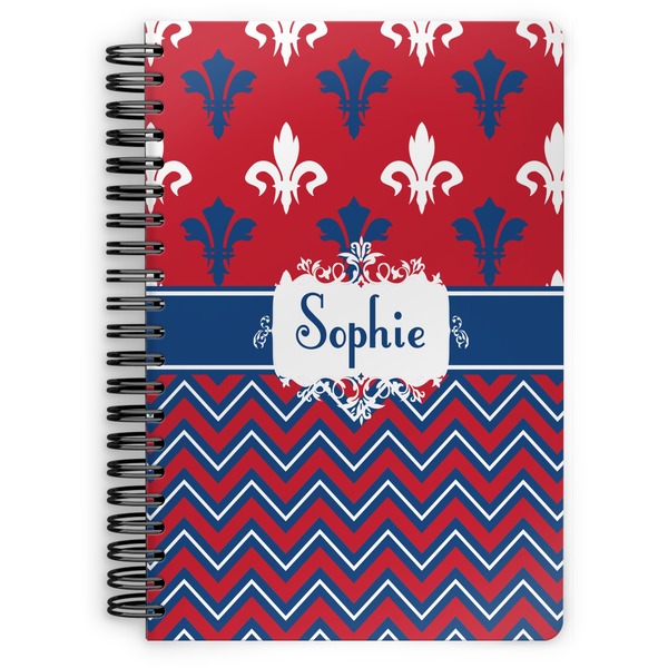 Custom Patriotic Fleur de Lis Spiral Notebook - 7x10 w/ Name or Text