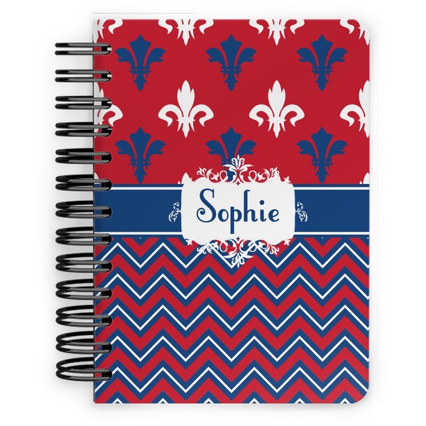 Custom Patriotic Fleur de Lis Spiral Notebook - 5x7 w/ Name or Text