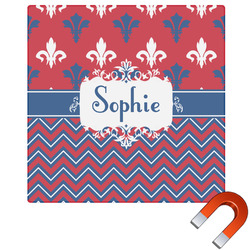 Patriotic Fleur de Lis Square Car Magnet - 10" (Personalized)