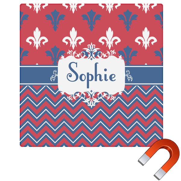 Custom Patriotic Fleur de Lis Square Car Magnet - 10" (Personalized)