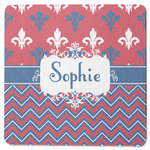 Patriotic Fleur de Lis Square Rubber Backed Coaster (Personalized)