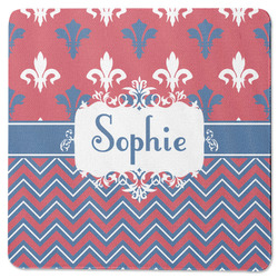 Patriotic Fleur de Lis Square Rubber Backed Coaster (Personalized)