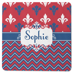 Patriotic Fleur de Lis Square Rubber Backed Coaster (Personalized)