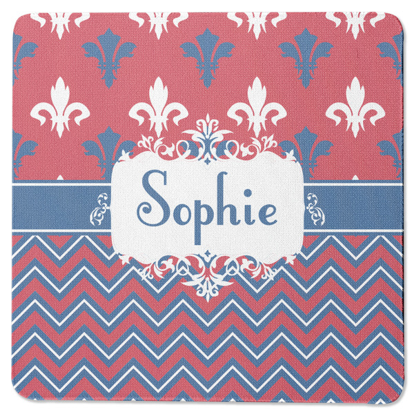 Custom Patriotic Fleur de Lis Square Rubber Backed Coaster (Personalized)