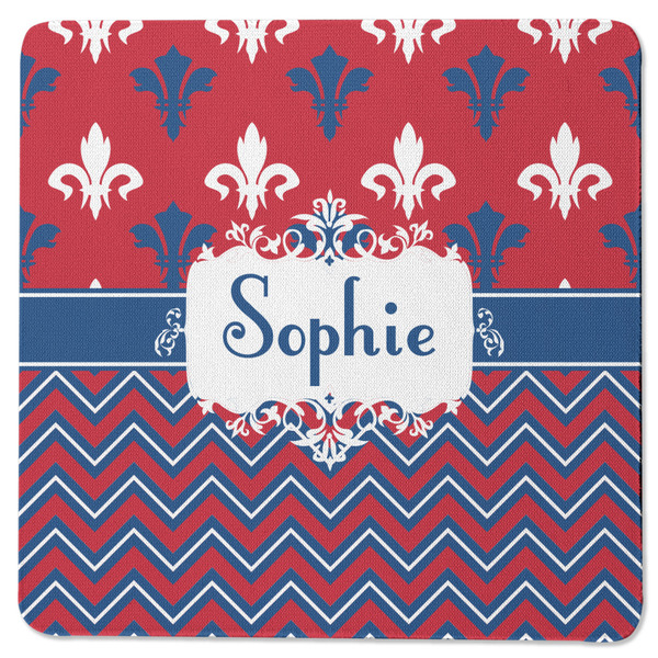 Custom Patriotic Fleur de Lis Square Rubber Backed Coaster (Personalized)