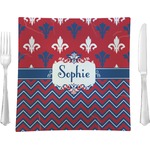 Patriotic Fleur de Lis 9.5" Glass Square Lunch / Dinner Plate- Single or Set of 4 (Personalized)