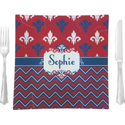 Patriotic Fleur de Lis Glass Square Lunch / Dinner Plate 9.5" (Personalized)
